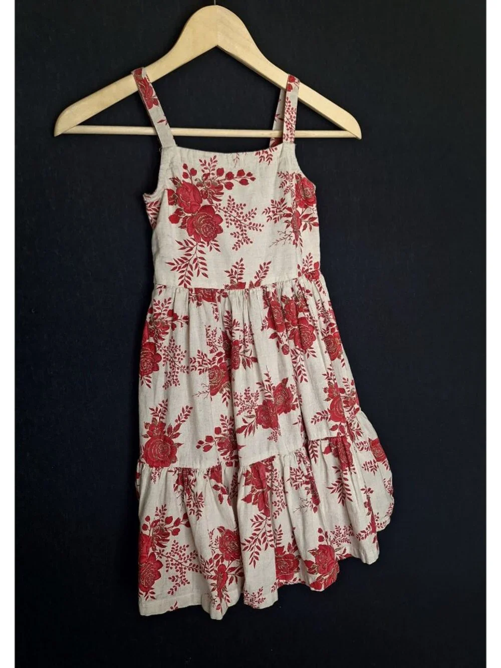 💙 Ulster Kids Girls Floral Tiered Flex Cotton Size 8 Sundress Beige Red Cottage
